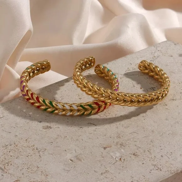 New 18K Gold Enamel Open Bracelet Bangles - Picture 5 of 7